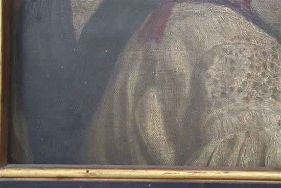 Follower of Lord Leighton, profile head and shoulder portrait of a young man, oil on canvas laid on board, 46 x 30cm